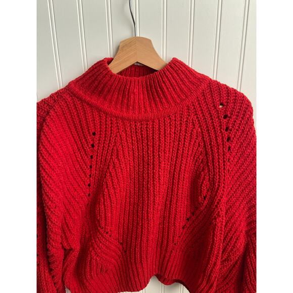 DOUBLE ZERO Women LARGE Red Cropped Knit Sweater Pullover - Picture 3 of 6